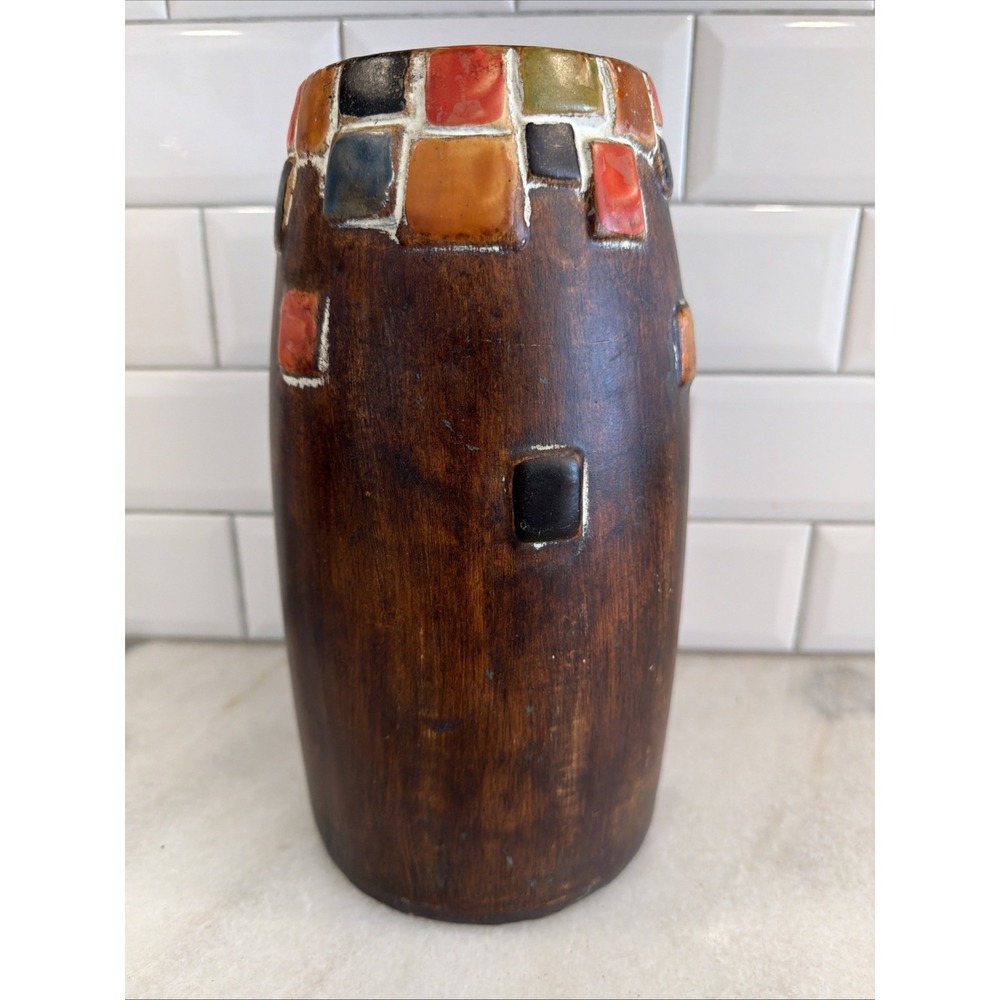 Vintage 1970's MCM Rustic Earthenware Candle Pedestal/plant Stand GW993